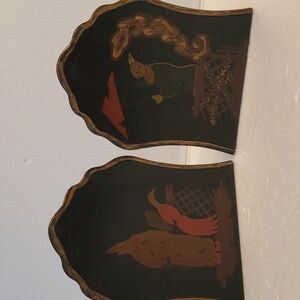 Vintage Chinsoierie Tole Geisha Bookends Black w/Guilded Edge Centrum 1990